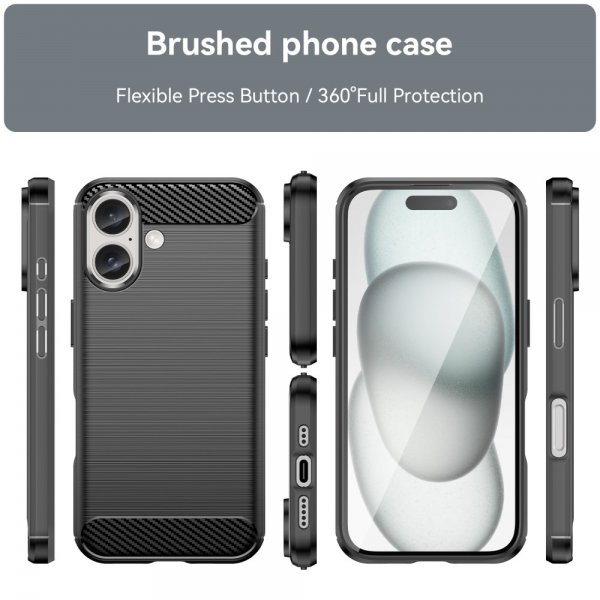 iPhone 16 Kuori Harjattu hiilikuitukuvio Musta