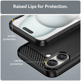 iPhone 16 Plus -kuori, harjattu hiilikuitukuvio, musta