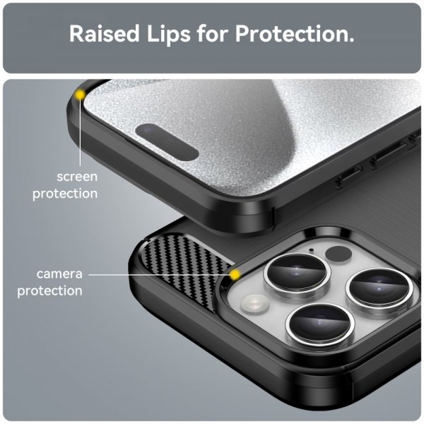 iPhone 16 Pro Max -kuoret harjattua hiilikuitukuviota, musta