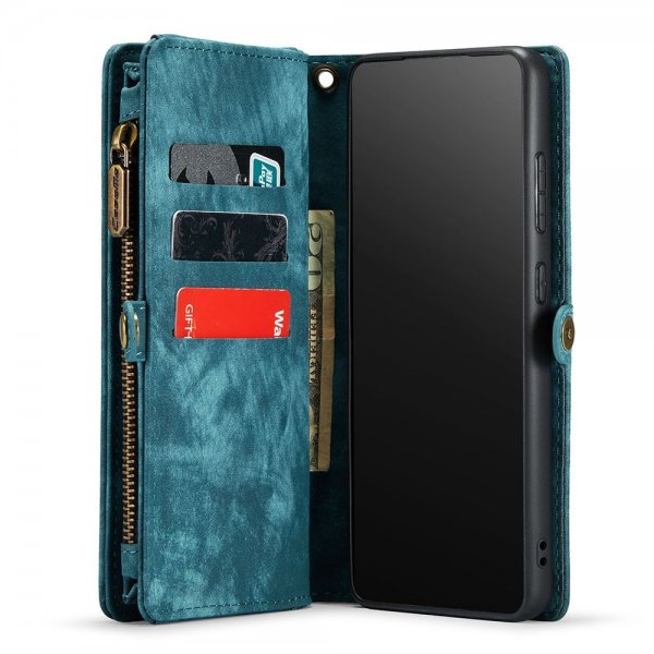 CaseMe Samsung Galaxy S22 -lompakkokotelo 008 Series, irrotettava kuori, petroli