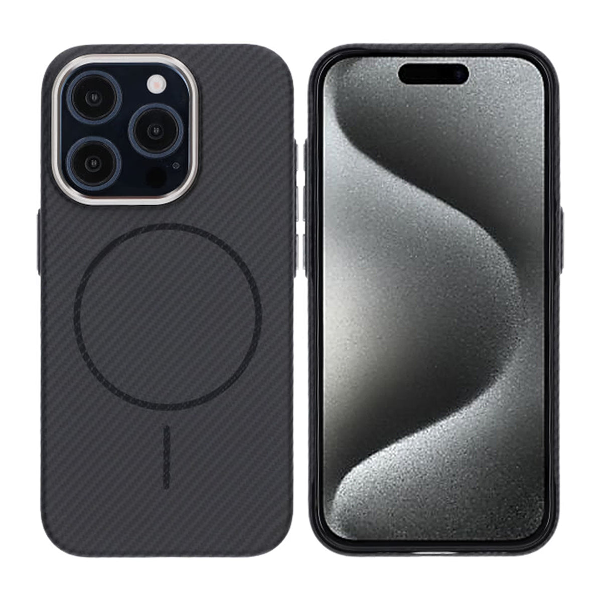 iPhone 15 Pro Kuori hiilikuitukuvio MagSafe Musta
