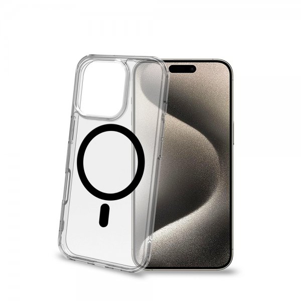 Celly iPhone 16 Pro Max -suojakuori GELSKINMAG, läpinäkyvä musta