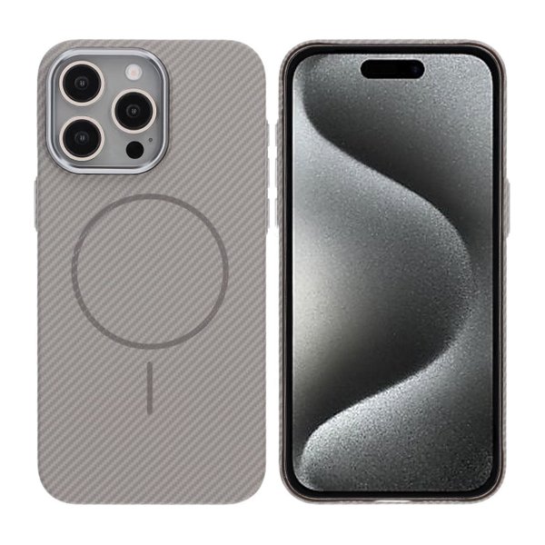 iPhone 15 Pro Max Kuori Hiilikuitukuvio MagSafe Harmaa