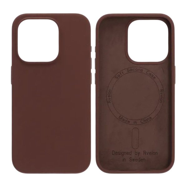 Rvelon iPhone 15 Pro Kuori Silikoni MagSafe Ruskea
