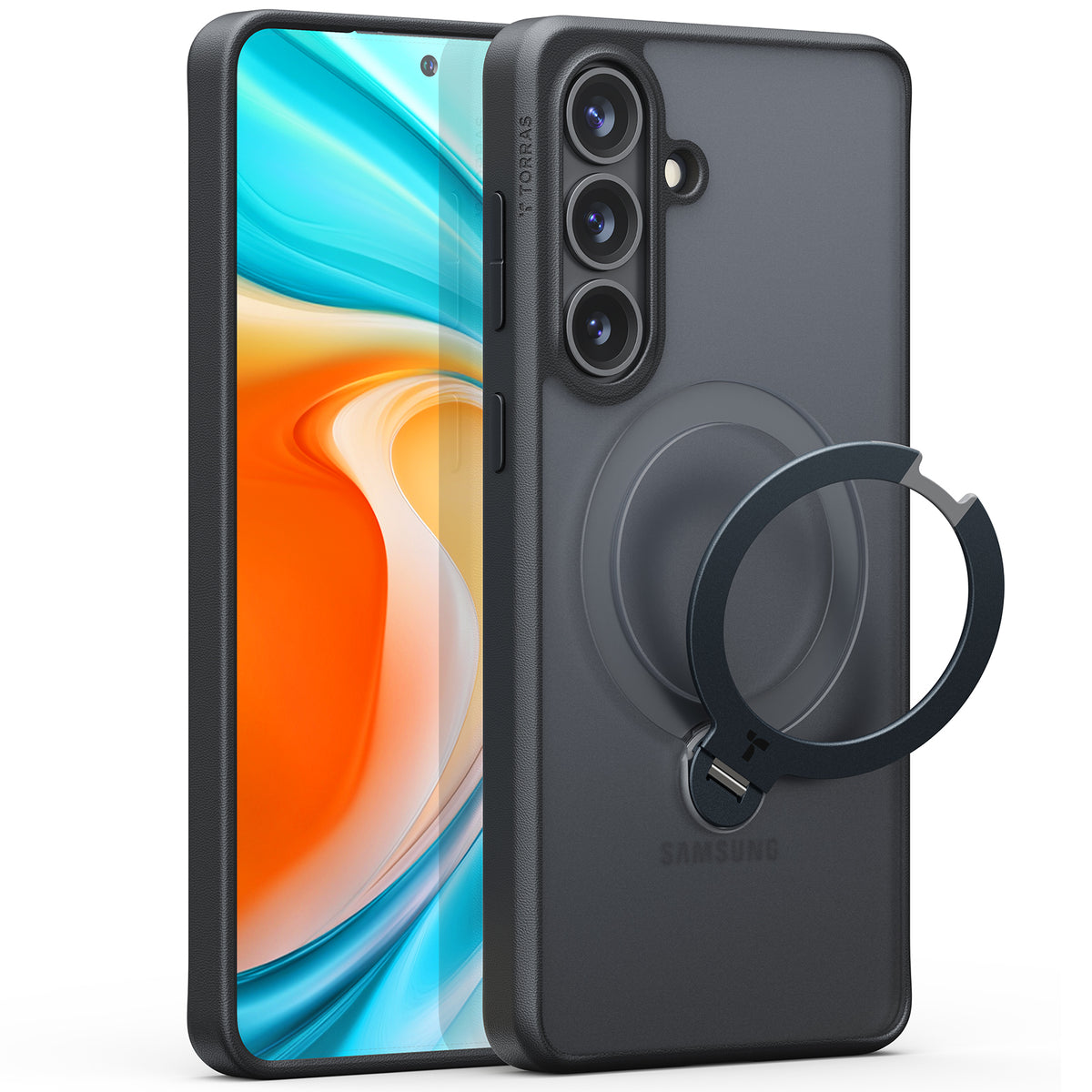 Torras Samsung Galaxy S26 Kuori Ostand Q3 Spin Obsidianmusta