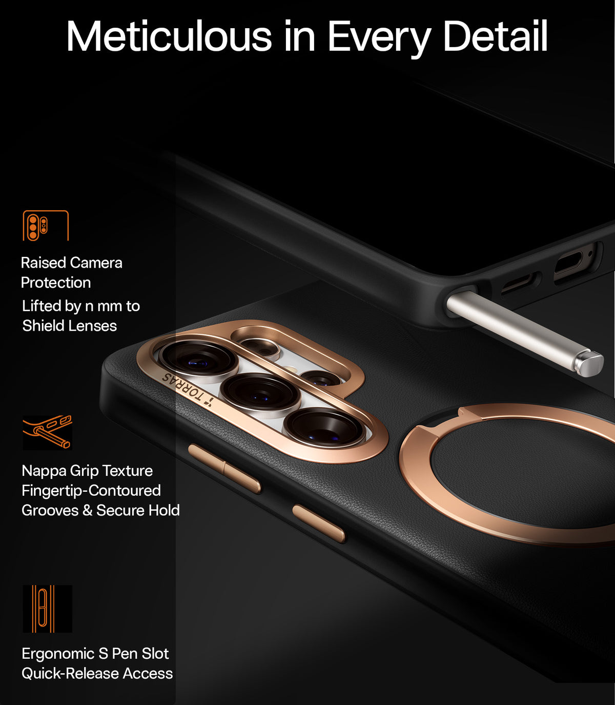 Torras Samsung Galaxy S26 Ultra Kuori Ostand Q3 Vegskin Obsidian Black