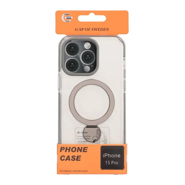 iPhone 15 Pro Kuori Sormusteline MagSafe Musta Läpinäkyvä