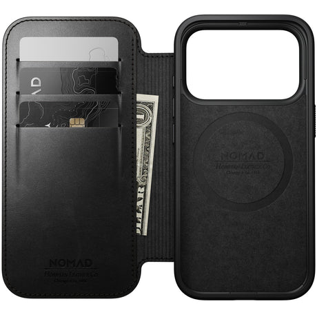Nomad iPhone 17 Pro/iPhone 18 Pro Kotelo Modern Leather Folio Horween Musta