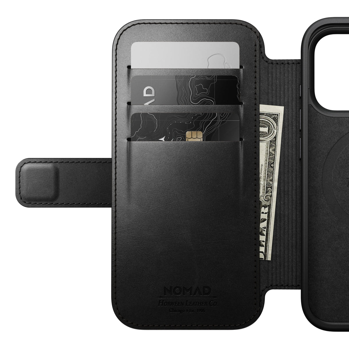 Nomad iPhone 17 Pro/iPhone 18 Pro Kotelo Modern Leather Folio Horween Musta