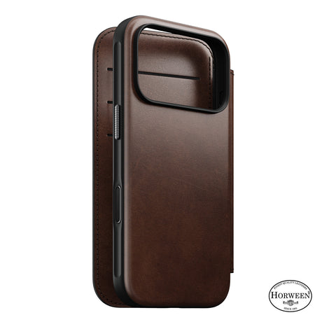 Nomad iPhone 17 Pro/iPhone 18 Pro Kotelo Modern Leather Folio Horween Rustic Brown