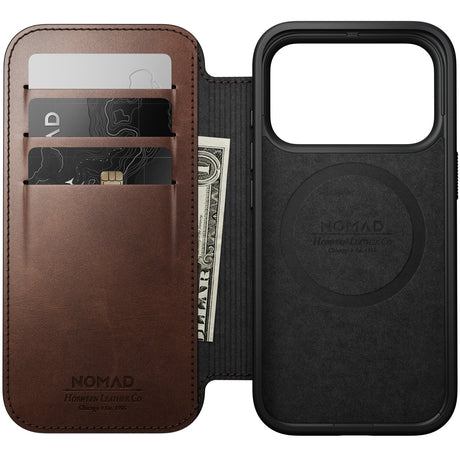 Nomad iPhone 17 Pro/iPhone 18 Pro Kotelo Modern Leather Folio Horween Rustic Brown