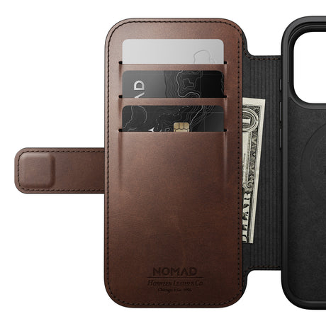 Nomad iPhone 17 Pro/iPhone 18 Pro Kotelo Modern Leather Folio Horween Rustic Brown
