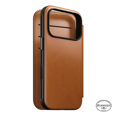 Nomad iPhone 17 Pro/iPhone 18 Pro Kotelo Modern Leather Folio Horween Saddle