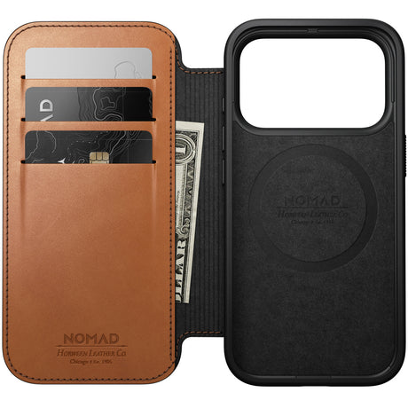 Nomad iPhone 17 Pro/iPhone 18 Pro Kotelo Modern Leather Folio Horween Saddle