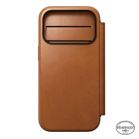 Nomad iPhone 17 Pro/iPhone 18 Pro Kotelo Modern Leather Folio Horween Saddle
