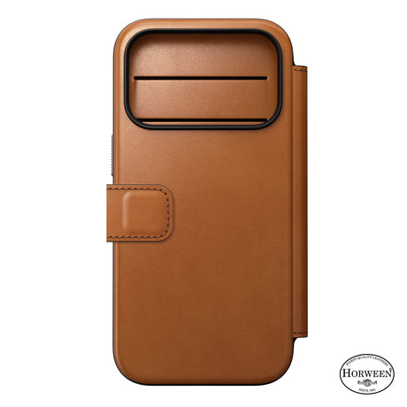 Nomad iPhone 17 Pro/iPhone 18 Pro Kotelo Modern Leather Folio Horween Saddle