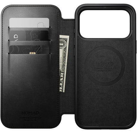 Nomad iPhone 17 Pro Max/iPhone 18 Pro Max Kotelo Modern Leather Folio Horween Musta