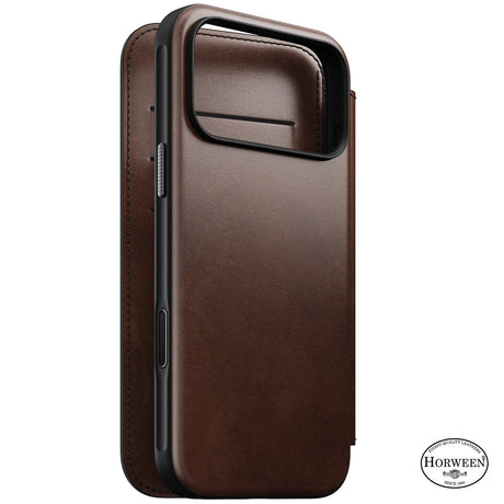Nomad iPhone 17 Pro Max/iPhone 18 Pro Max Kotelo Modern Leather Folio Horween Rustic Brown