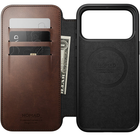 Nomad iPhone 17 Pro Max/iPhone 18 Pro Max Kotelo Modern Leather Folio Horween Rustic Brown