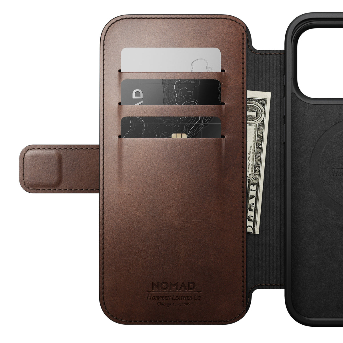 Nomad iPhone 17 Pro Max/iPhone 18 Pro Max Kotelo Modern Leather Folio Horween Rustic Brown
