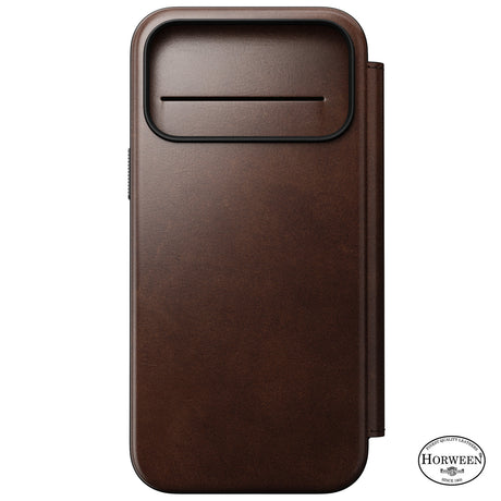 Nomad iPhone 17 Pro Max/iPhone 18 Pro Max Kotelo Modern Leather Folio Horween Rustic Brown
