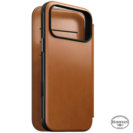 Nomad iPhone 17 Pro Max/iPhone 18 Pro Max Kotelo Modern Leather Folio Horween Saddle