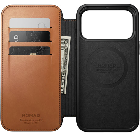 Nomad iPhone 17 Pro Max/iPhone 18 Pro Max Kotelo Modern Leather Folio Horween Saddle