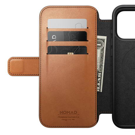 Nomad iPhone 17 Pro Max/iPhone 18 Pro Max Kotelo Modern Leather Folio Horween Saddle