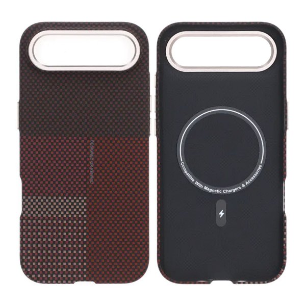 iPhone Air -kuori, aramidikuitu, MagSafe, punainen ruudukko