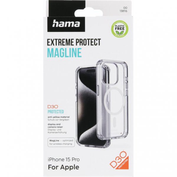 Hama iPhone 15 Pro Kuori Extreme Protect MagLine Läpinäkyvä