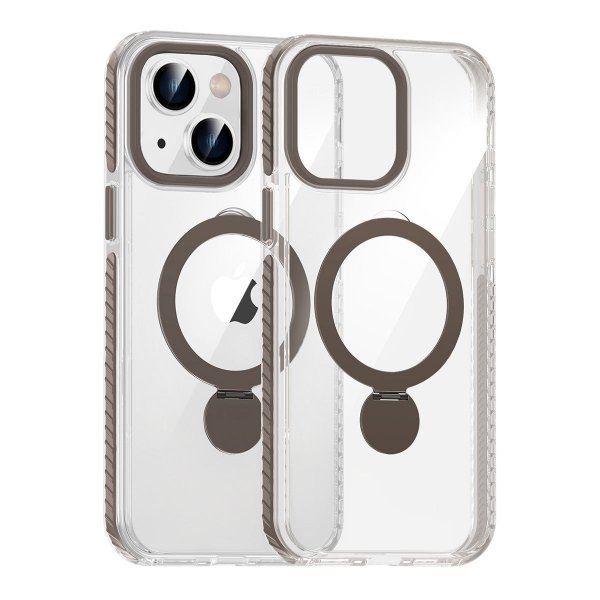 iPhone 13/iPhone 14 Kuori Sormusteline MagSafe Musta Läpinäkyvä