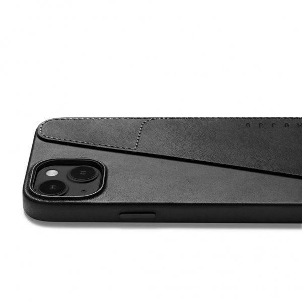 Mujjo iPhone 15 Plus Suojakuori Täysnahkainen Lompakkokotelo Musta