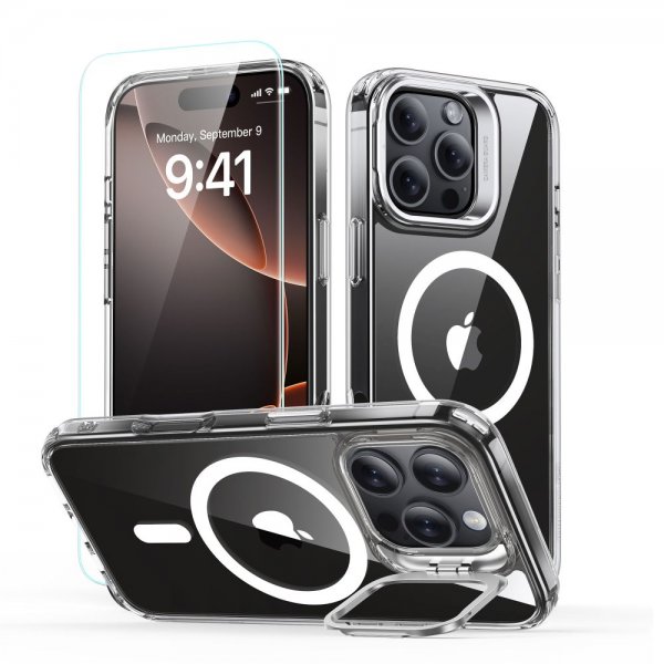 ESR iPhone 16 Pro Kuori ja Näytönsuoja Classic Hybrid Kickstand MagSafe Setti Läpinäkyvä