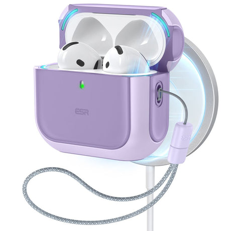 ESR AirPods 4/5 Kuori Orbit HaloLock Violetti