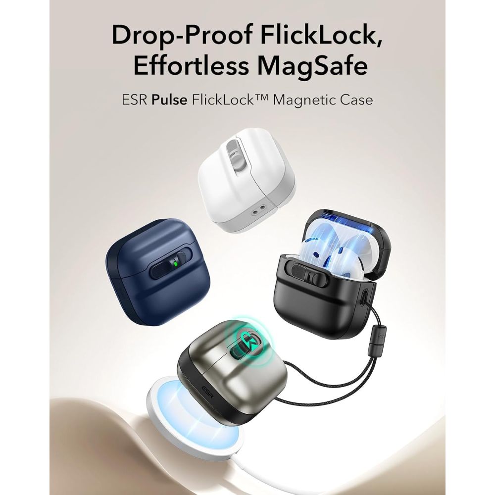 ESR AirPods 4/5 Kuori Pulse FlickLock HaloLock Musta
