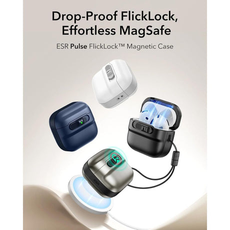 ESR AirPods 4/5 Kuori Pulse FlickLock HaloLock Musta