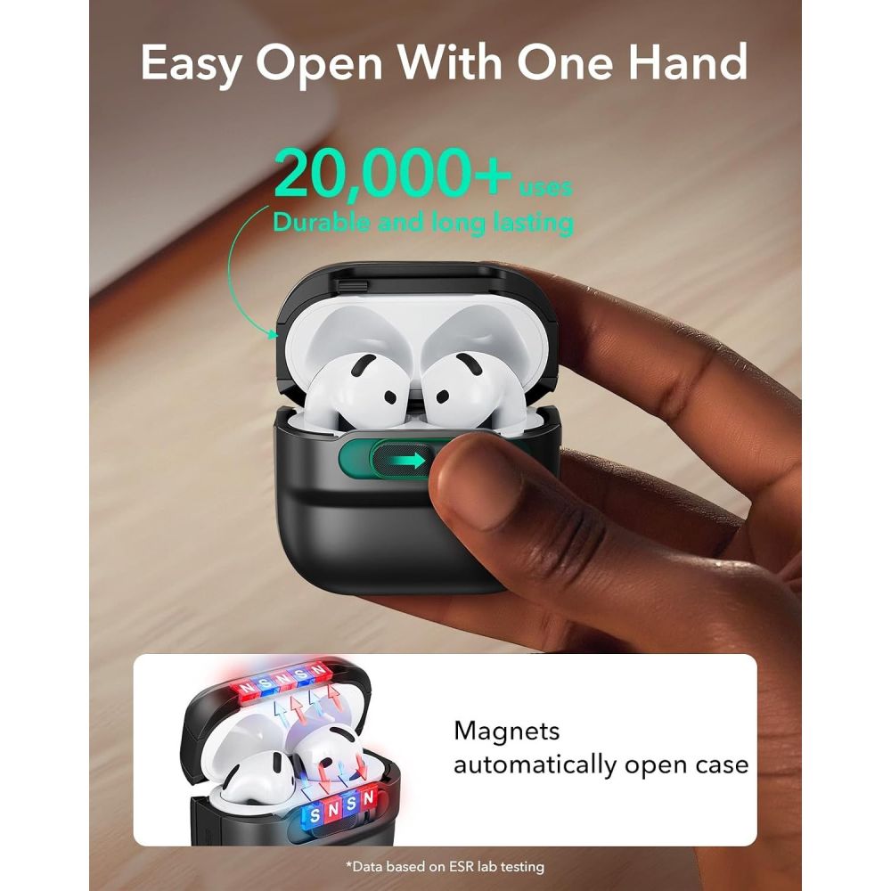 ESR AirPods 4/5 Kuori Pulse FlickLock HaloLock Musta
