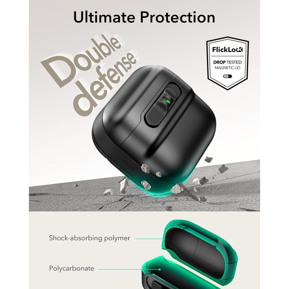 ESR AirPods 4/5 Kuori Pulse FlickLock HaloLock Musta