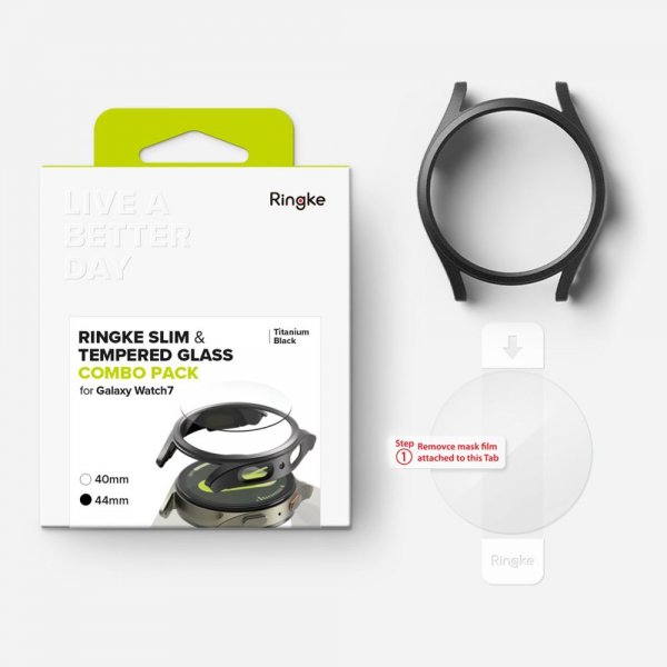 Ringke Samsung Galaxy Watch 7 44mm Kuori ja Näytönsuoja Slim & Glass Musta