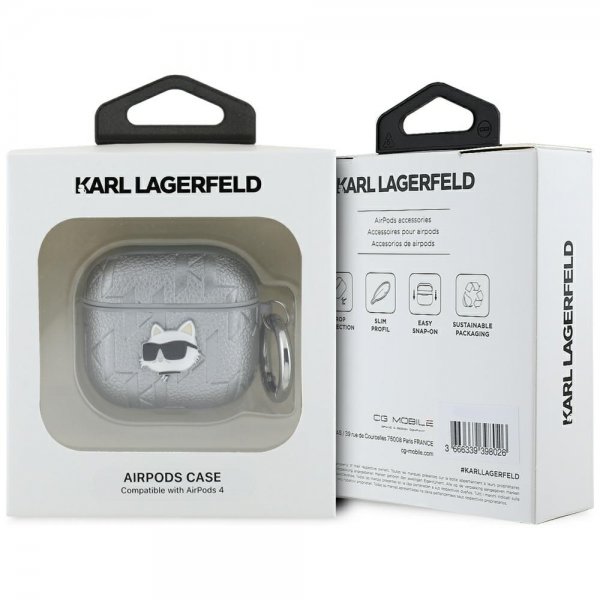 Karl Lagerfeld AirPods 4 -kuori Monogram Choupette Silver