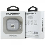 Karl Lagerfeld AirPods 4 -kuori monogrammikuviolla, hopea