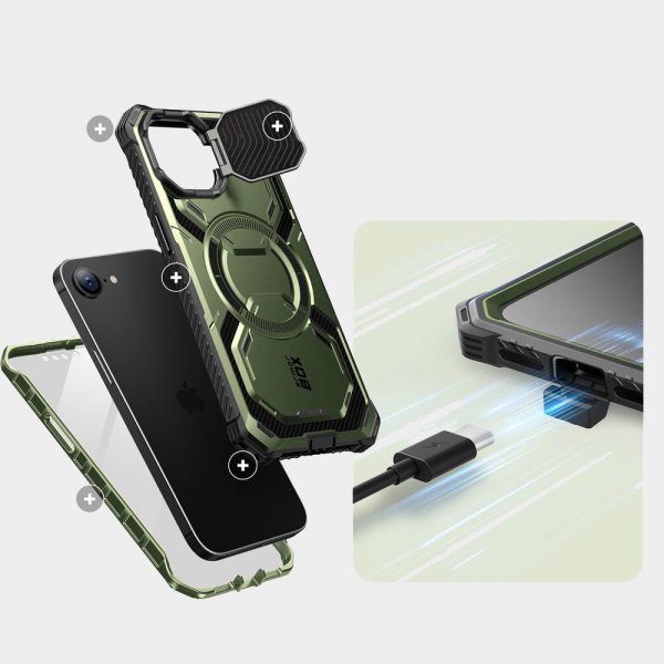 Supcase iPhone 16e/iPhone 17e Kuori ArmorBox MagSafe Vihreä