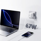 Joyroom 67W Seinälaturi sisäänrakennetulla USB-C kaapelilla & USB-C liitännällä Valkoinen
