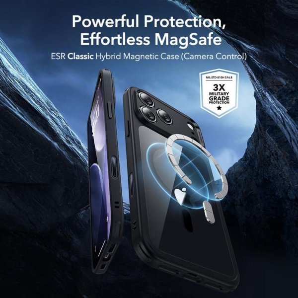 ESR iPhone 17 Pro Max -kuori ja näytönsuoja Classic Hybrid MagSafe Set Musta Läpinäkyvä