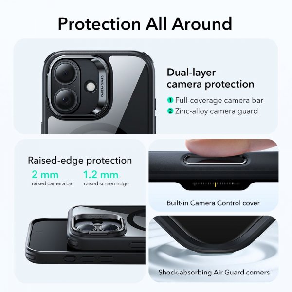 ESR iPhone 17 -suojakuori Classic Hybrid Kickstand MagSafe musta läpinäkyvä