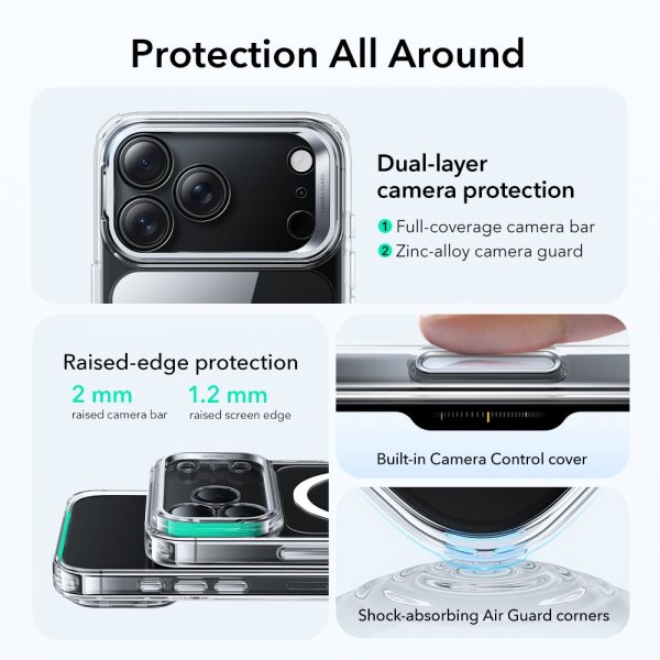 ESR iPhone 17 Pro Classic Hybrid Kickstand MagSafe -läpinäkyvä kuori
