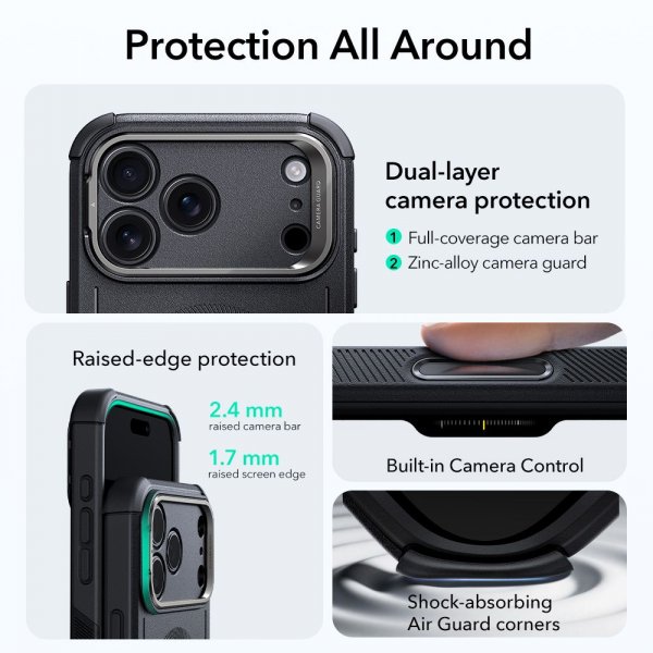 ESR iPhone 17 Pro Max Kuori Cyber Tough Kickstand MagSafe Musta