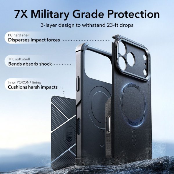 ESR iPhone 17 Pro Max Kuori Cyber Tough Kickstand MagSafe Musta