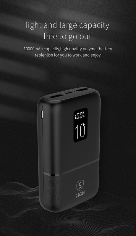 SiGN Mini Powerbank med Display 10 000mAh Musta
