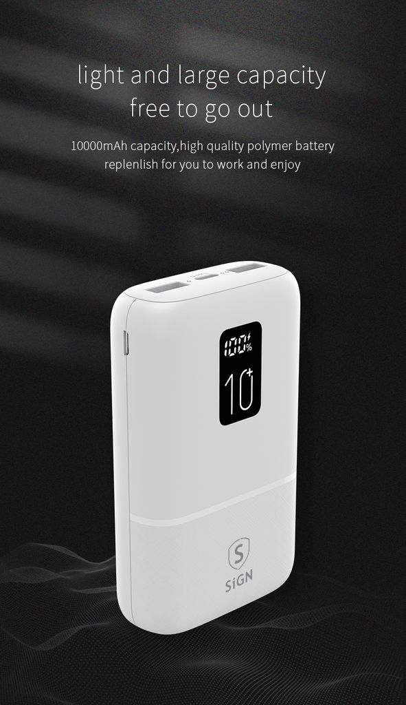 SiGN Mini Powerbank med Display 10 000mAh Valkoinen
